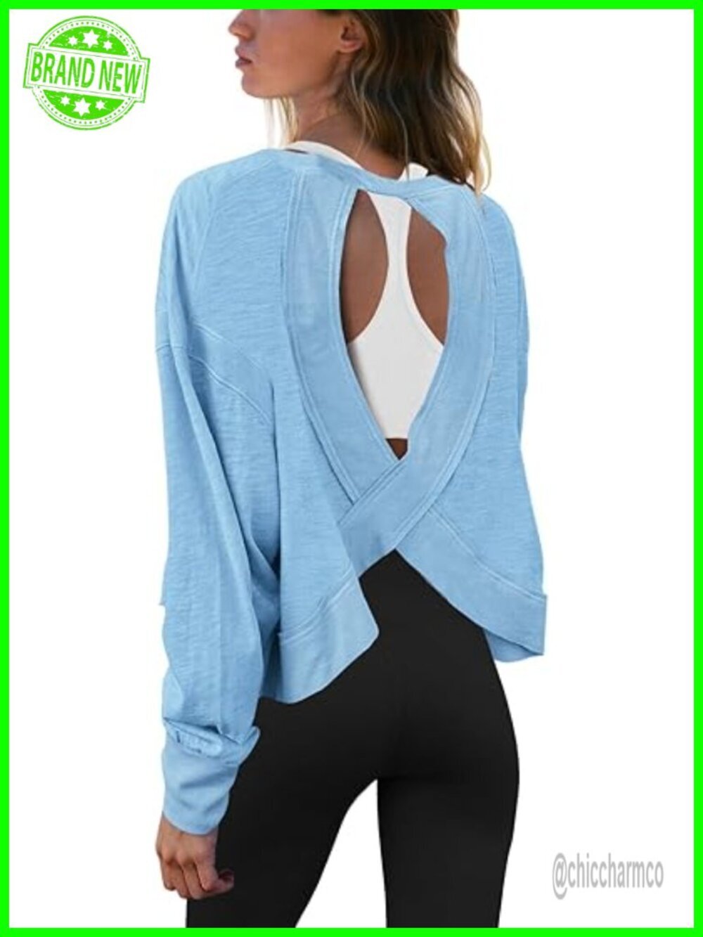 Open Back Long Sleeve Crop Top Athletic Shirt for Women Yoga Running Tee